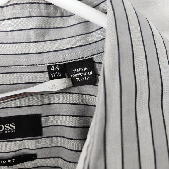 Hugo Boss Mens Slim Fit Button Down Long Sleeve Shirt Blue with Stripes 17.5 - Picture 6 of 8